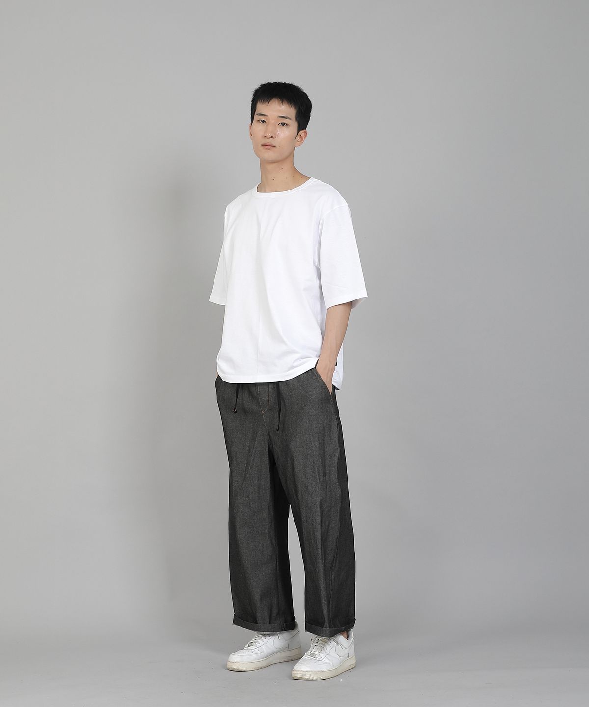 세인트크루(SAINTCREW) EX와이드 9부 밴딩팬츠 EWP-383 데님 그레이블랙