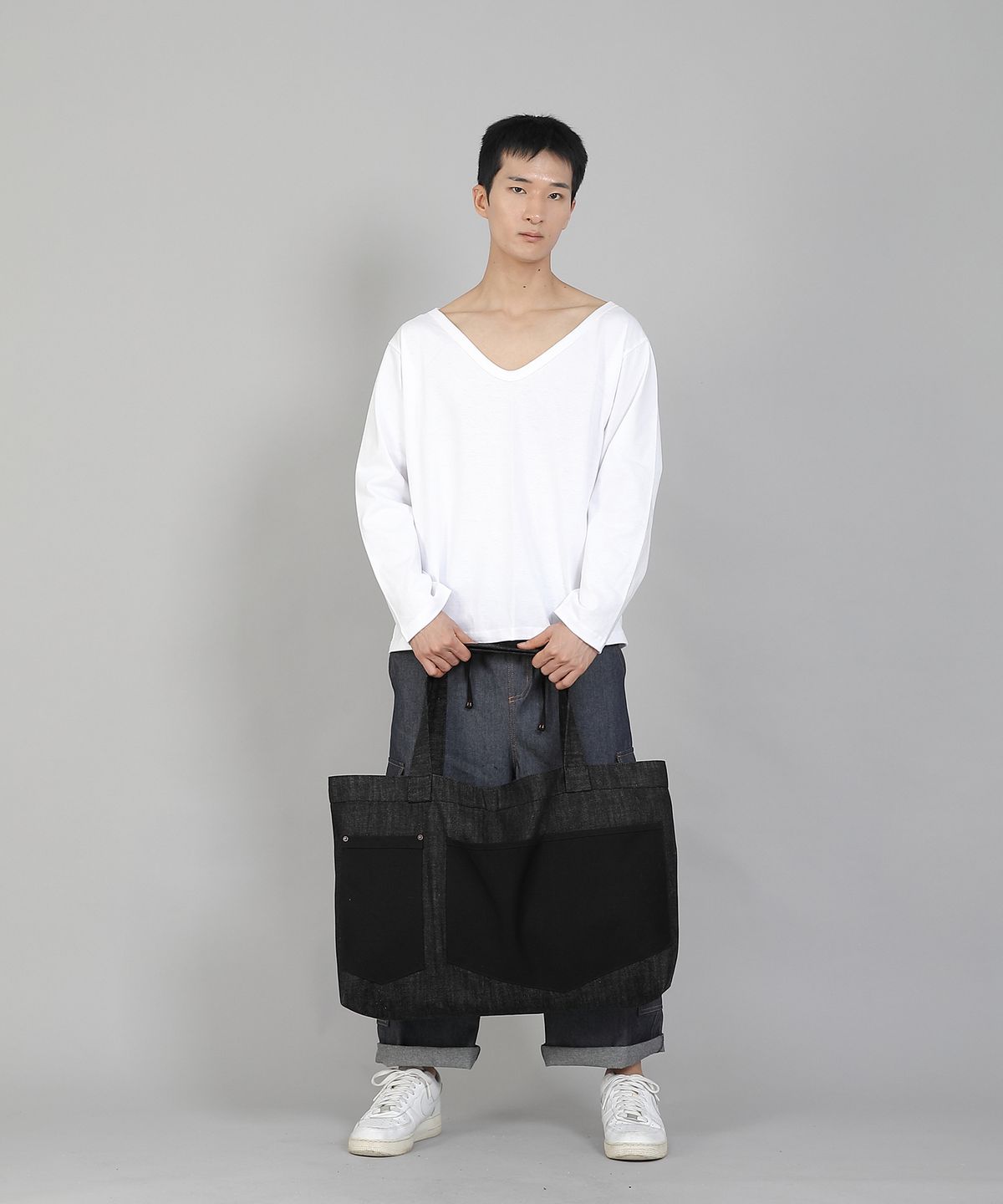 세인트크루(SAINTCREW) 더블 펜타곤포켓 EX와이드 에코백 DPP-161 데님 블랙