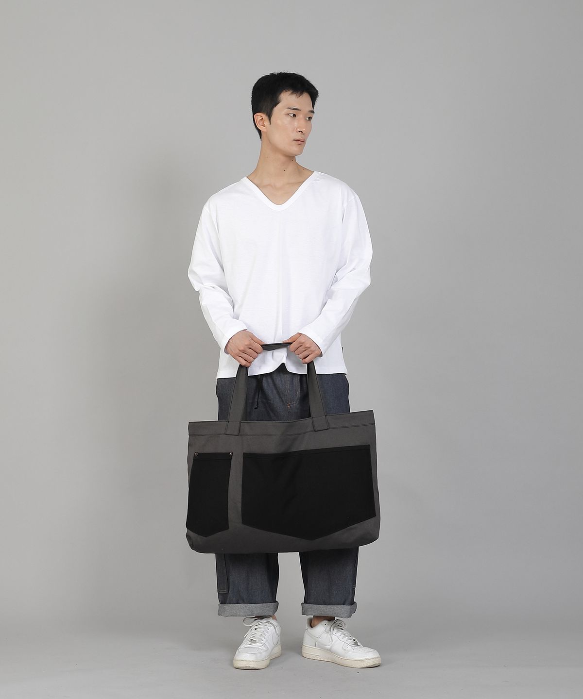 세인트크루(SAINTCREW) 더블 펜타곤포켓 EX와이드 에코백 DPP-161 다크그레이