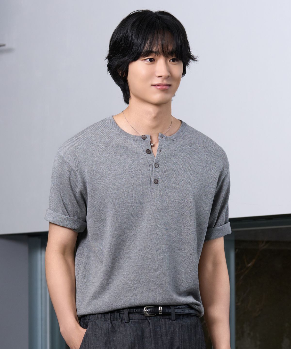 효지(HYOJI) 26 SS 워셔블 린넨 헨리넥 크롭 니트 (6컬러)