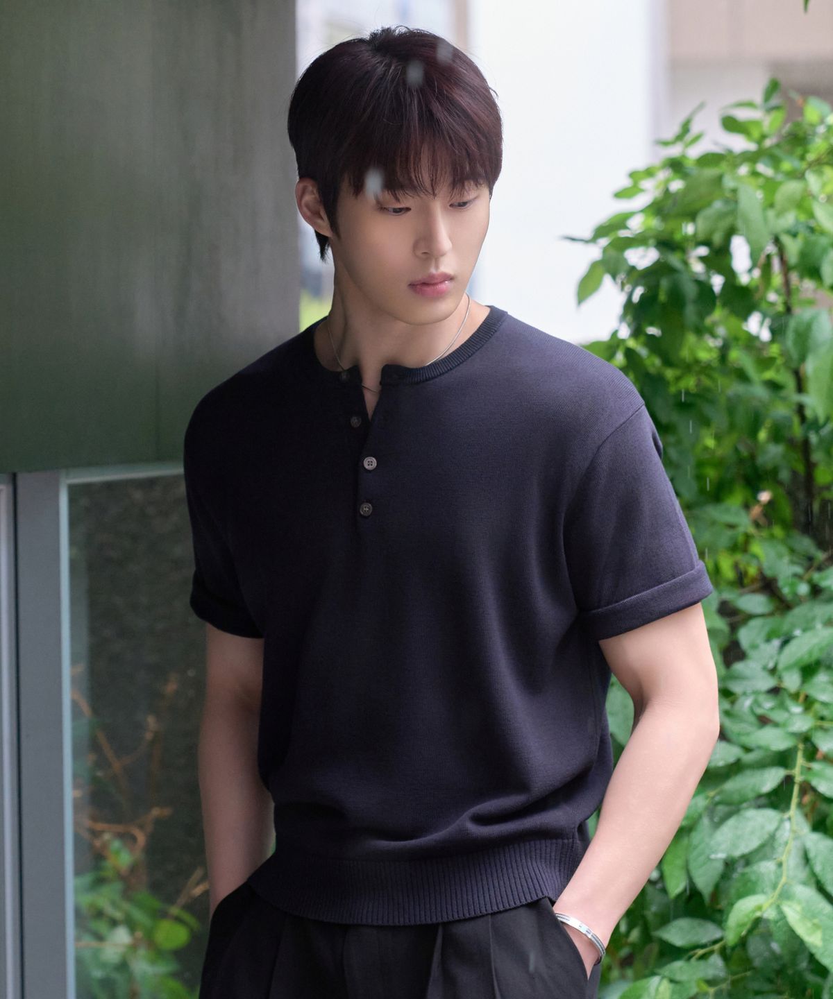 효지(HYOJI) 26 SS 워셔블 린넨 헨리넥 크롭 니트 (6컬러)