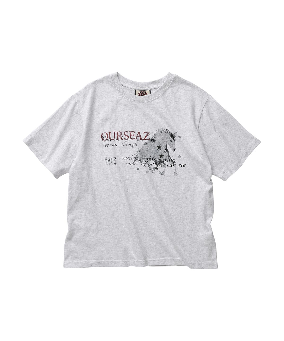 아워시즈(OURSEAZ) 유니콘 스머지 그래픽 티셔츠 - 화이트멜란지
