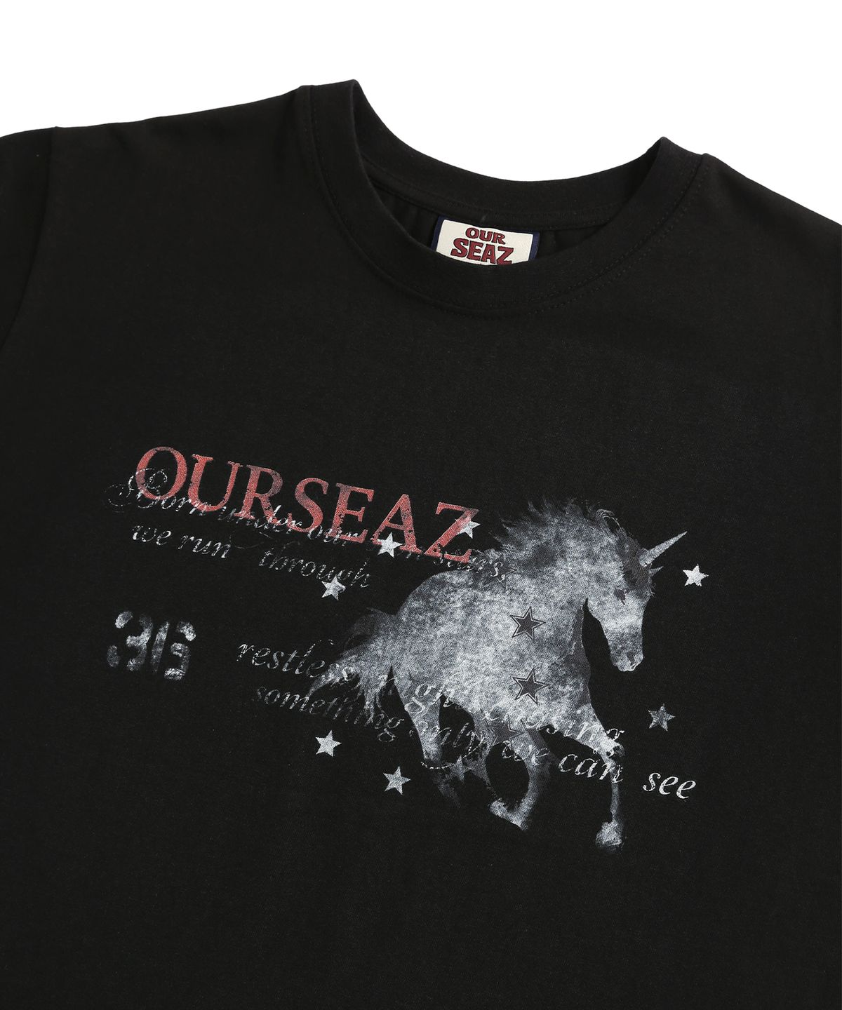 아워시즈(OURSEAZ) 유니콘 스머지 그래픽 티셔츠 - 블랙