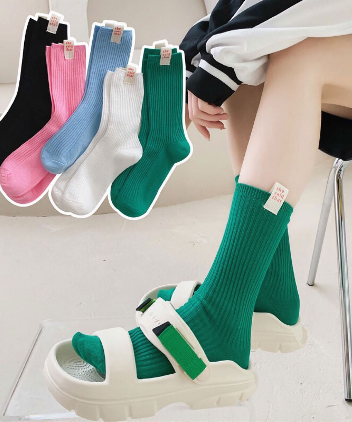 엔젤삭스(ANGEL SOCKS) 1332 파스텔 탭 여성 핑크 녹색 패션 OOTD 양말