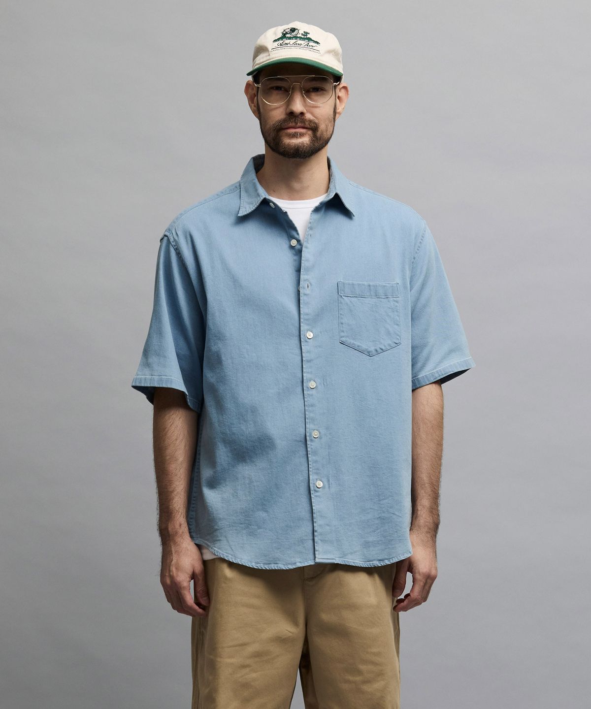 에스티코(STCO) Gentlemens Philosophy 6.5oz 소프트 데님 반소매 셔츠_연청 (릴렉스핏)_JDSXB31OSL
