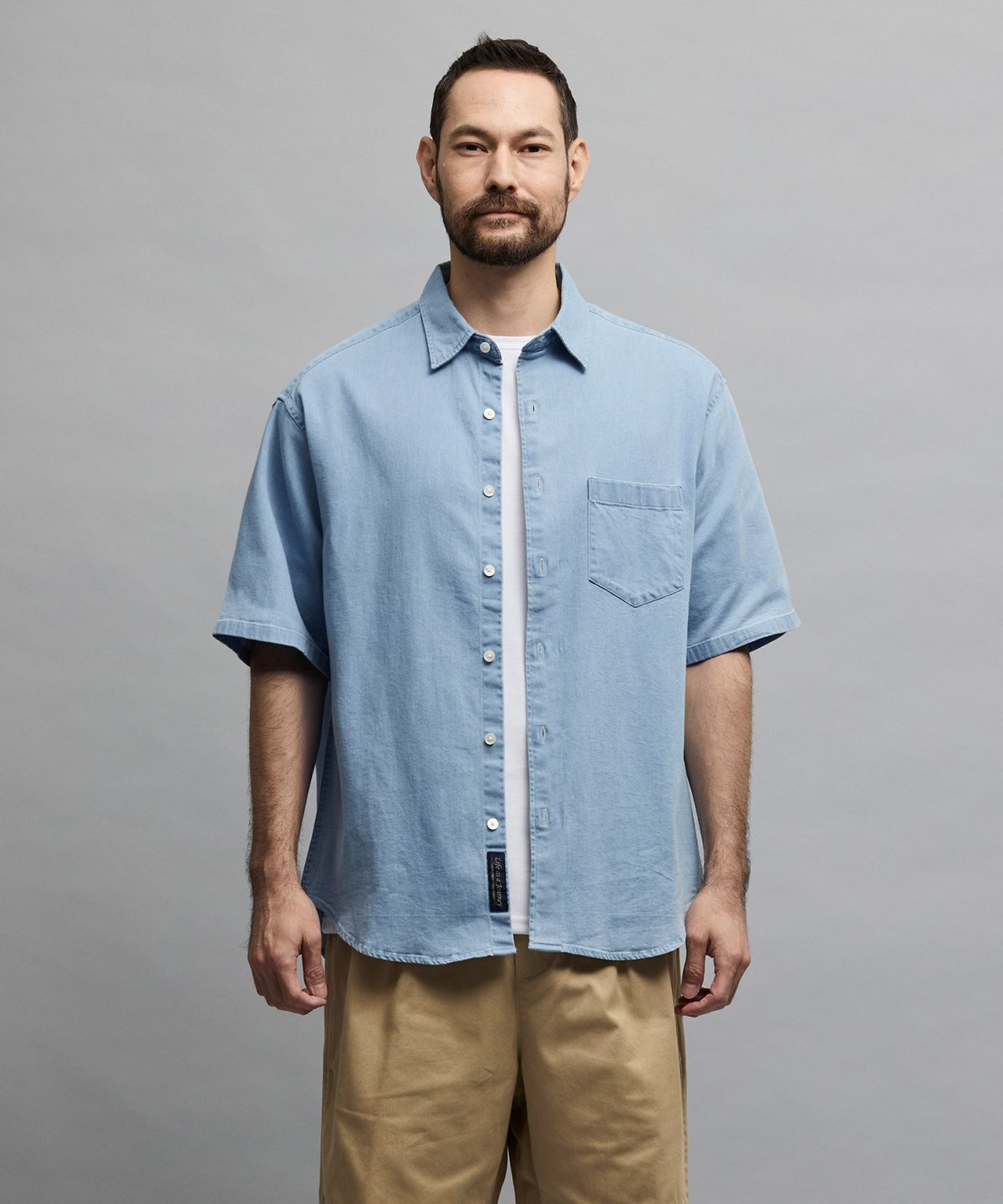 에스티코(STCO) Gentlemens Philosophy 6.5oz 소프트 데님 반소매 셔츠_연청 (릴렉스핏)_JDSXB31OSL