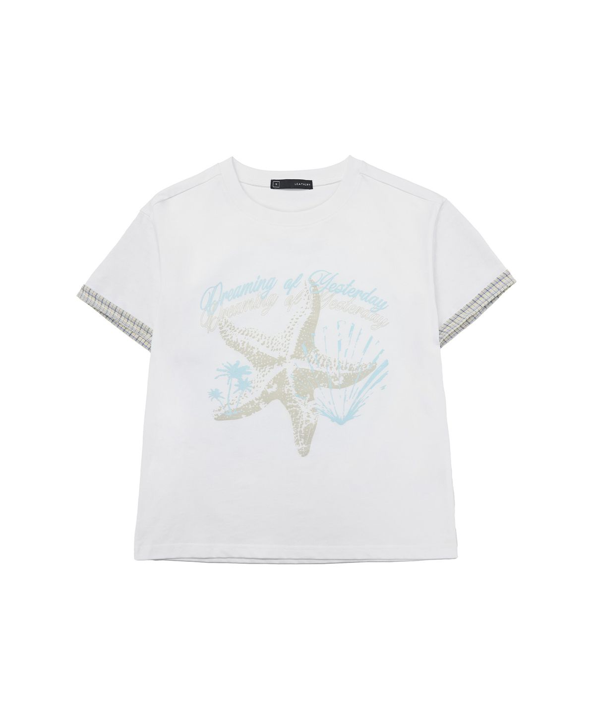 레더리(LEATHERY) [크롭] 오션 헤이즈 롤업 반팔 티셔츠 [WHITE]
