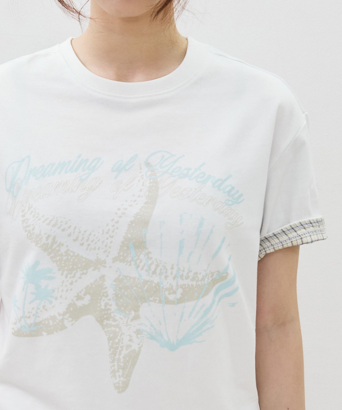 레더리(LEATHERY) [크롭] 오션 헤이즈 롤업 반팔 티셔츠 [WHITE]