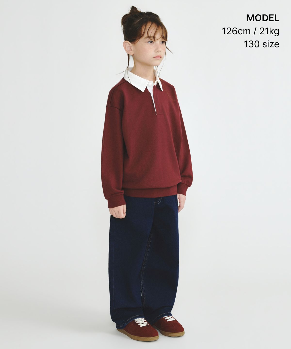 무신사 스탠다드 키즈(MUSINSA STANDARD KIDS) 오버사이즈 럭비 스웨트셔츠 [버건디]