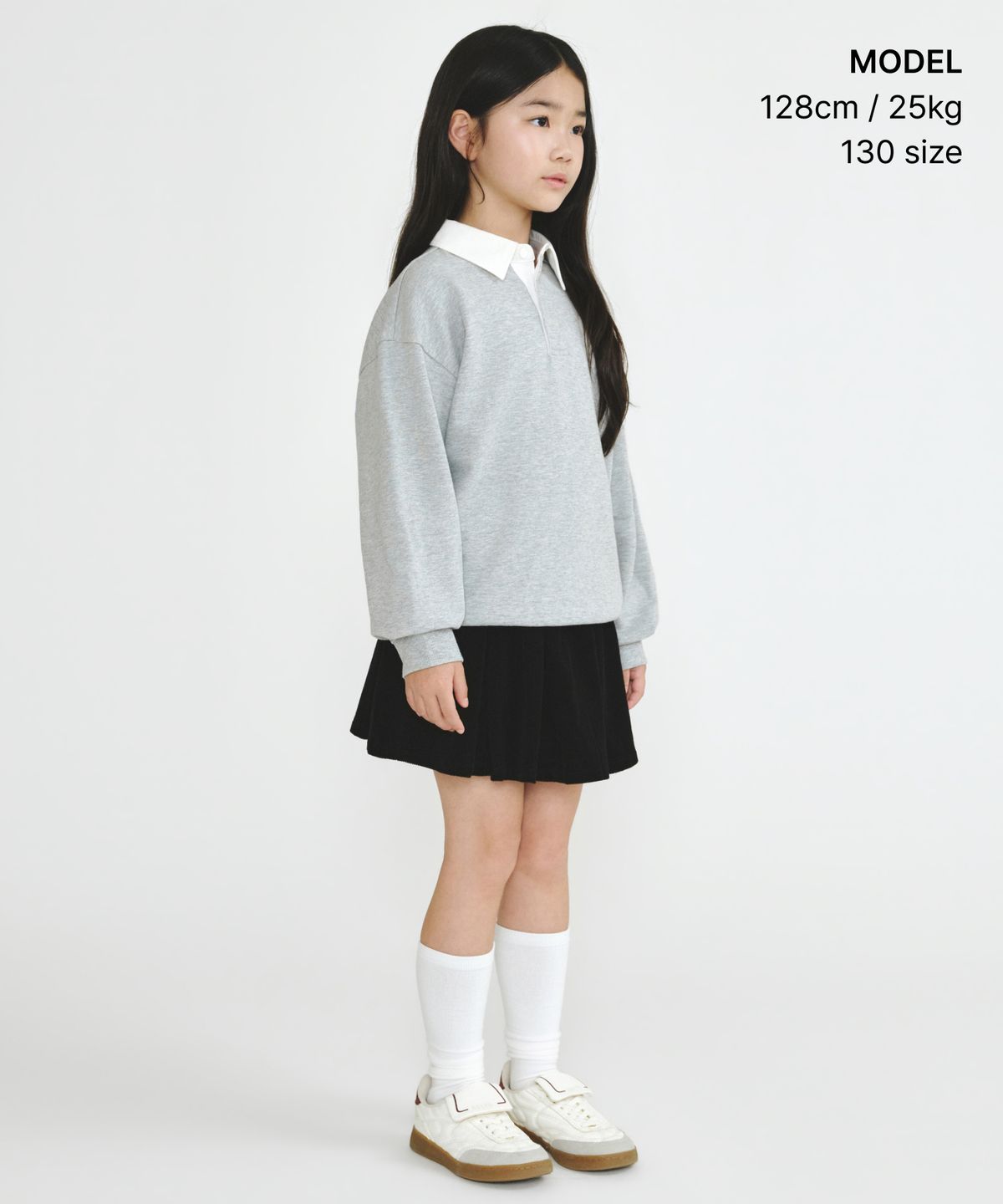 무신사 스탠다드 키즈(MUSINSA STANDARD KIDS) 오버사이즈 럭비 스웨트셔츠 [미디엄 그레이]