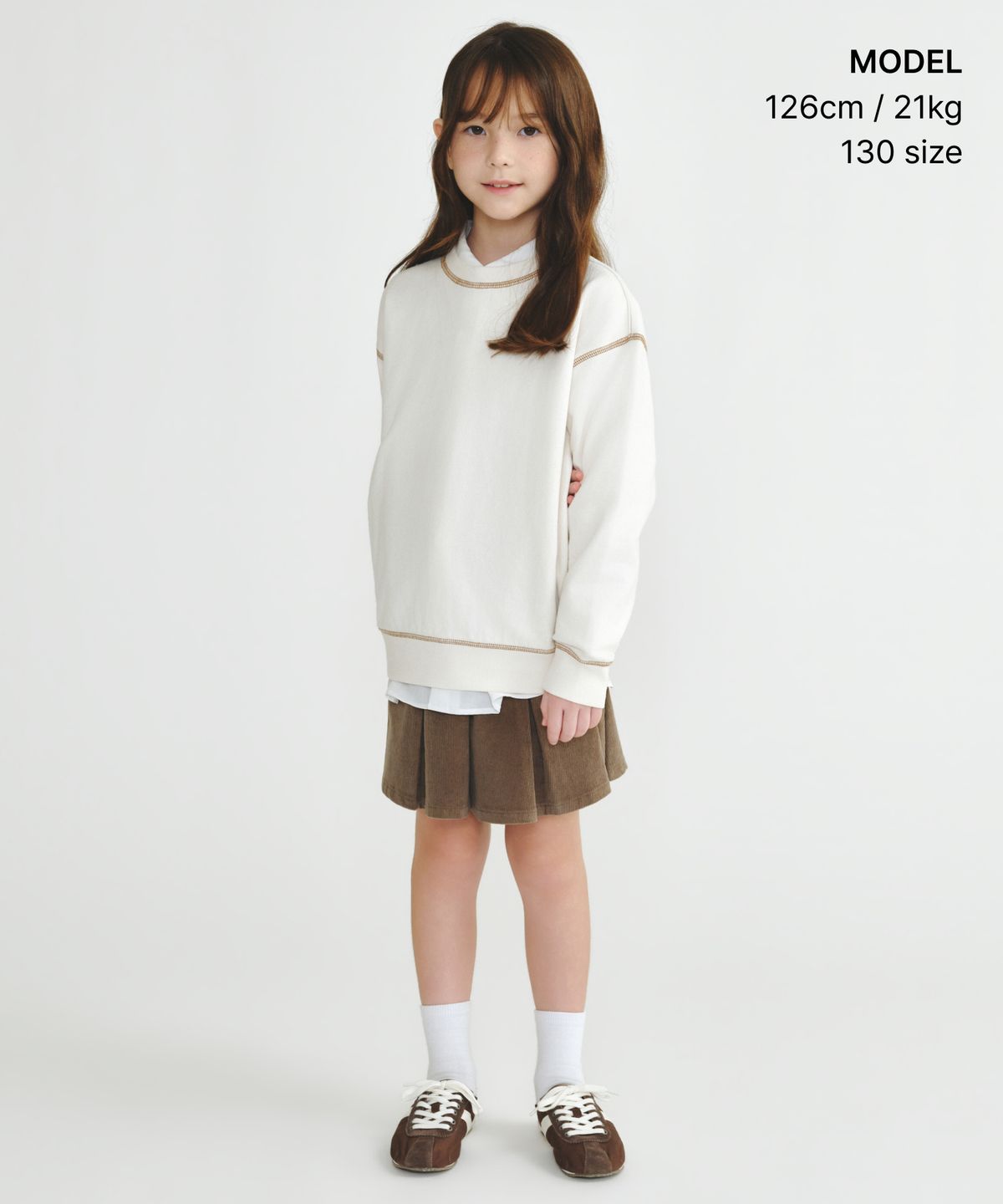 무신사 스탠다드 키즈(MUSINSA STANDARD KIDS) 콘트라스트 커버 스티치 스웨트셔츠 [크림]