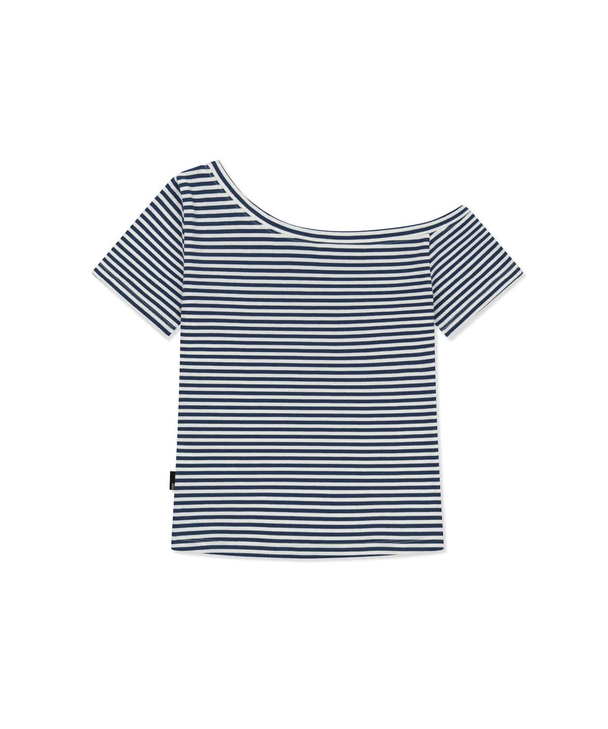 브라운브레스(BROWNBREATH) W STRIPE ONE SHOULDER TEE - NAVY
