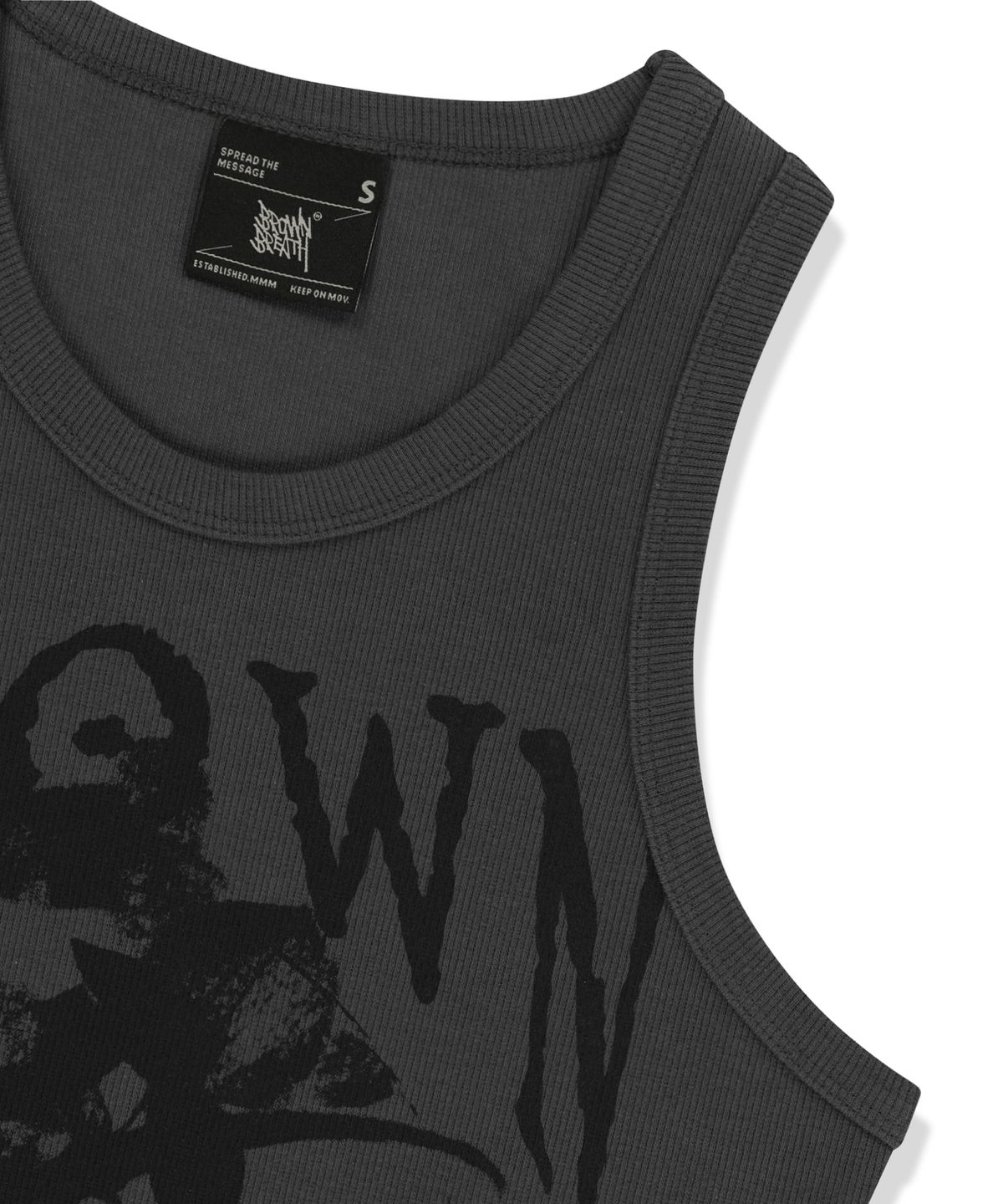 브라운브레스(BROWNBREATH) W SHADOW OF LEAF SLEEVELESS - CHARCOAL