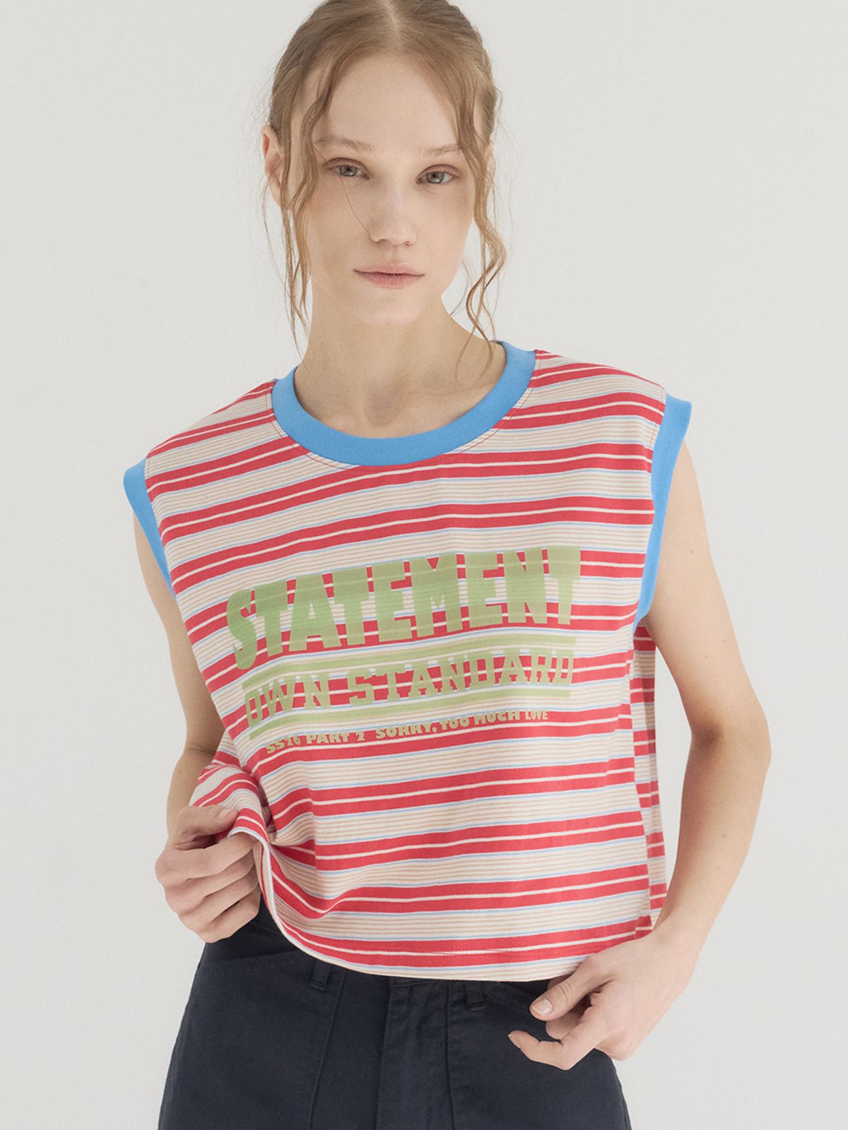 쏘리, 투 머치 러브(SORRY, TOO MUCH LOVE) Contrast Binding Stripe Top_Blue