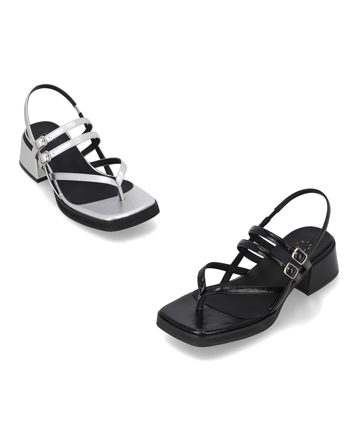 엘칸토(ELCANTO) 인텐스 여성 멀티 버클 플리플랍형 미드힐 샌들 4cm LCWW24I626