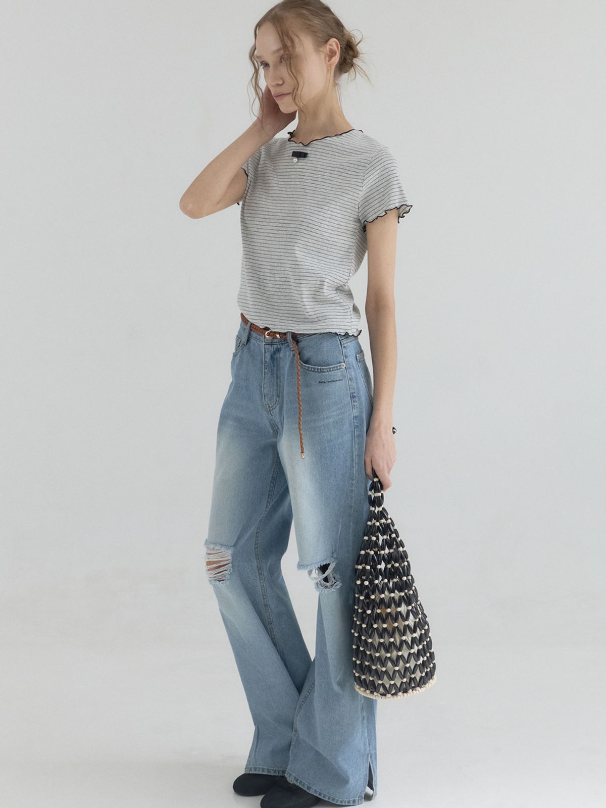 쏘리, 투 머치 러브(SORRY, TOO MUCH LOVE) Paris Morning Stripe Top_Gray