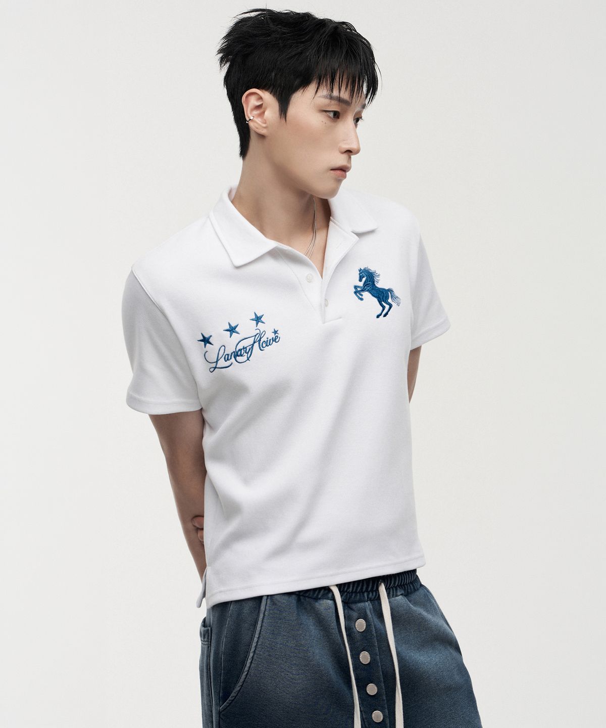 랜 아카이브(LANARCHIVE) [0144] 와일드 홀스 피케 반팔 티셔츠 - 화이트