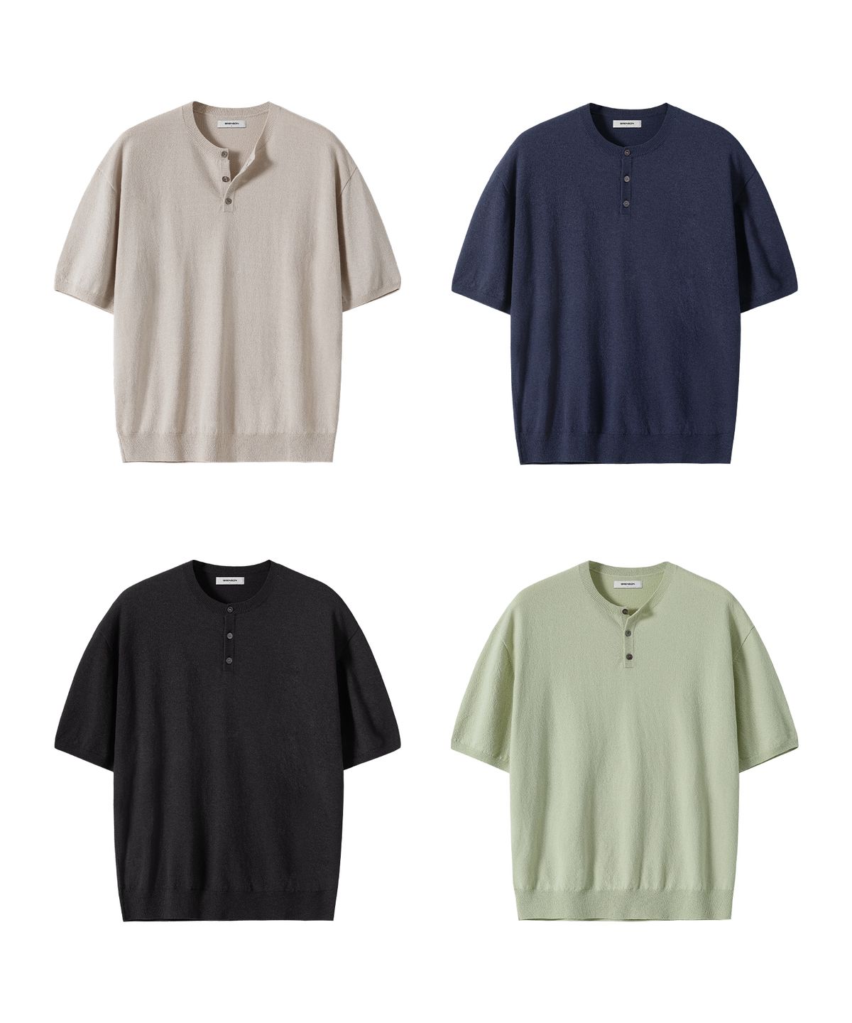 브렌슨(BRENSON) 워셔블 헨리넥 크롭 반팔 쿨 니트 ( 5Color )