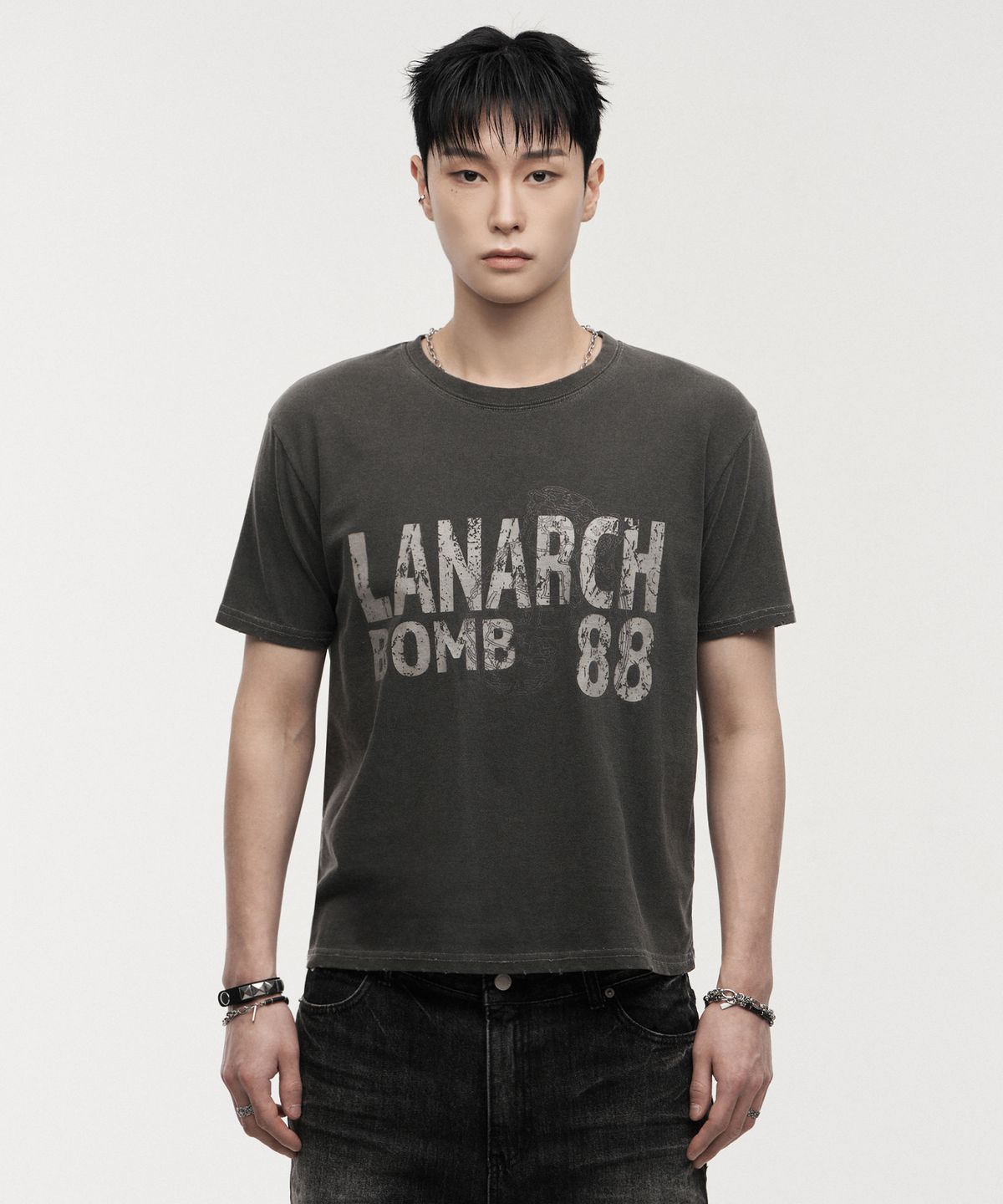 랜 아카이브(LANARCHIVE) [0133] 피그먼트 그레네이드 붐 반팔 티셔츠 - 차콜