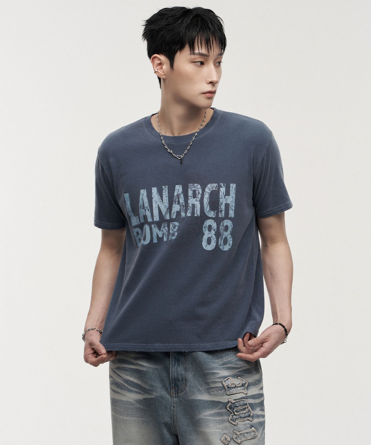 랜 아카이브(LANARCHIVE) [0133] 피그먼트 그레네이드 붐 반팔 티셔츠 - 네이비