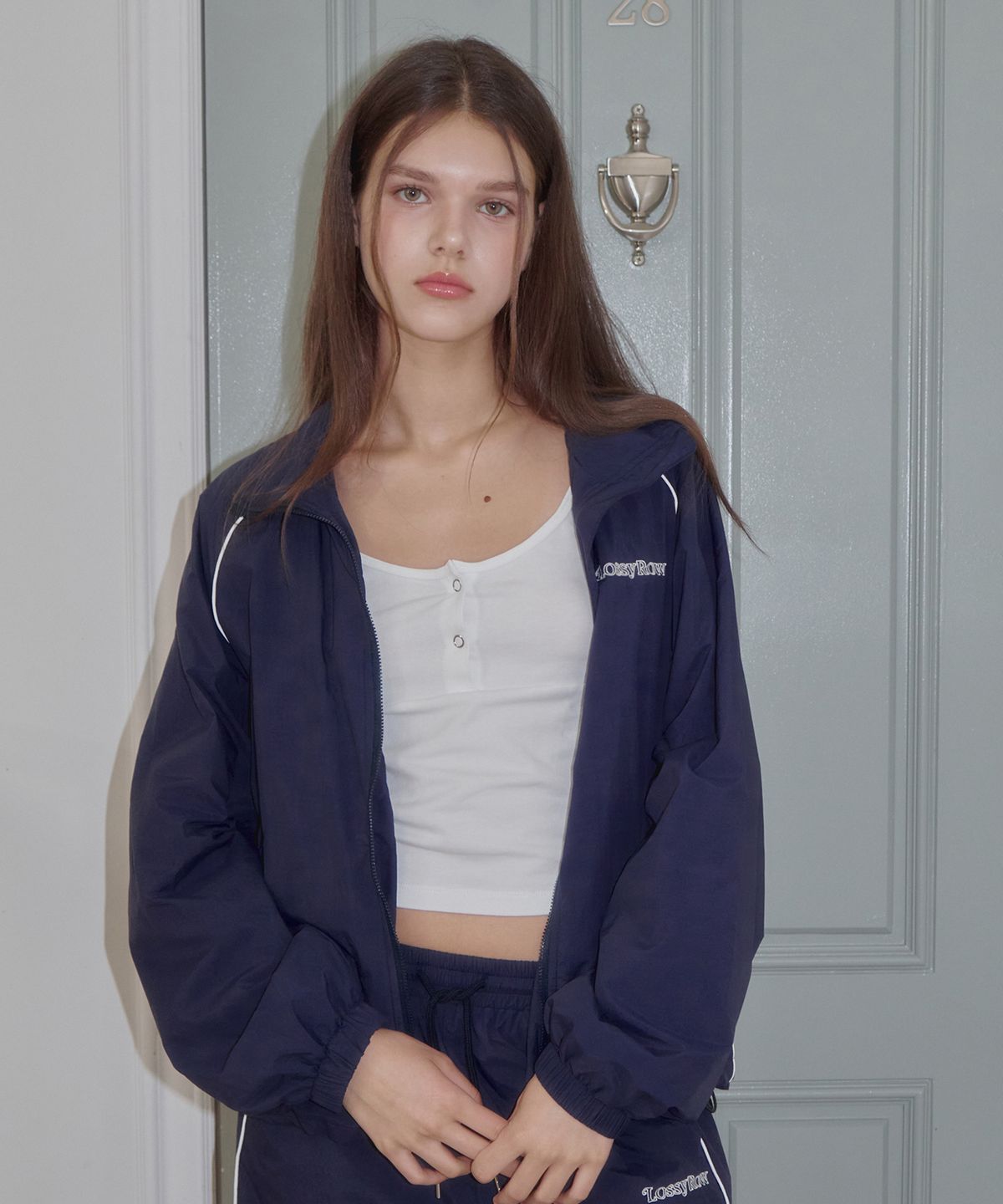 로시로우(LOSSYROW) Double Line Track Jacket navy