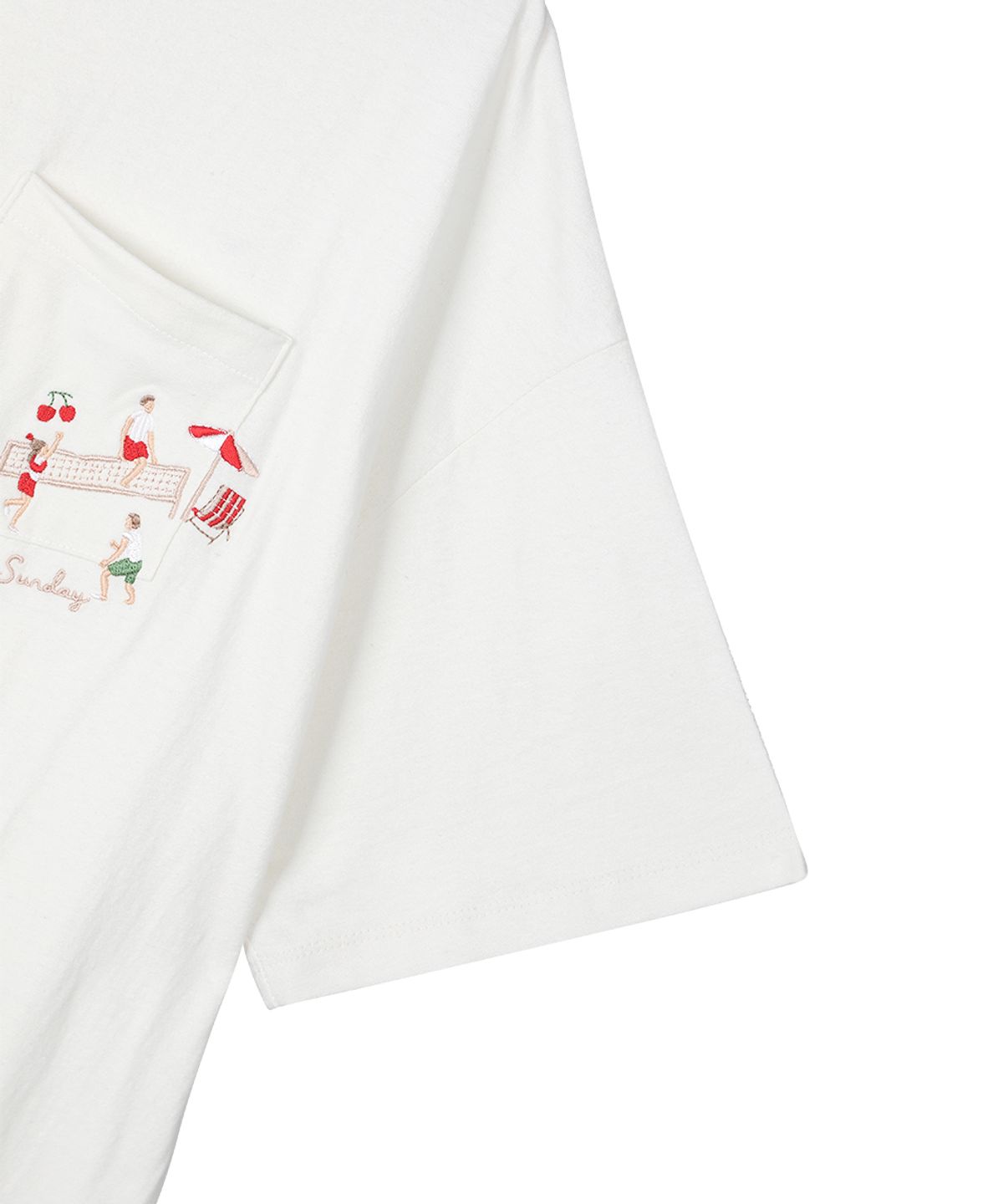 선데이후르츠마켓(SUNDAY FRUIT MARKET) CHERRY VOLLEYBALL EMBROIDERED TEE IVORY