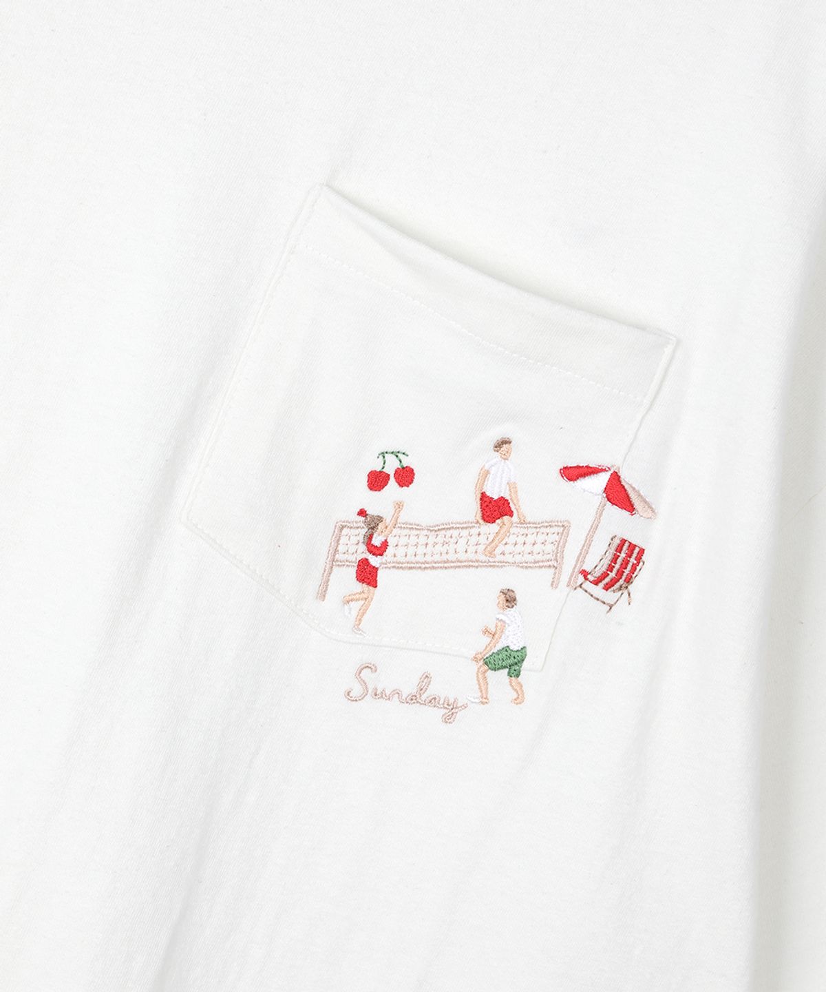 선데이후르츠마켓(SUNDAY FRUIT MARKET) CHERRY VOLLEYBALL EMBROIDERED TEE IVORY