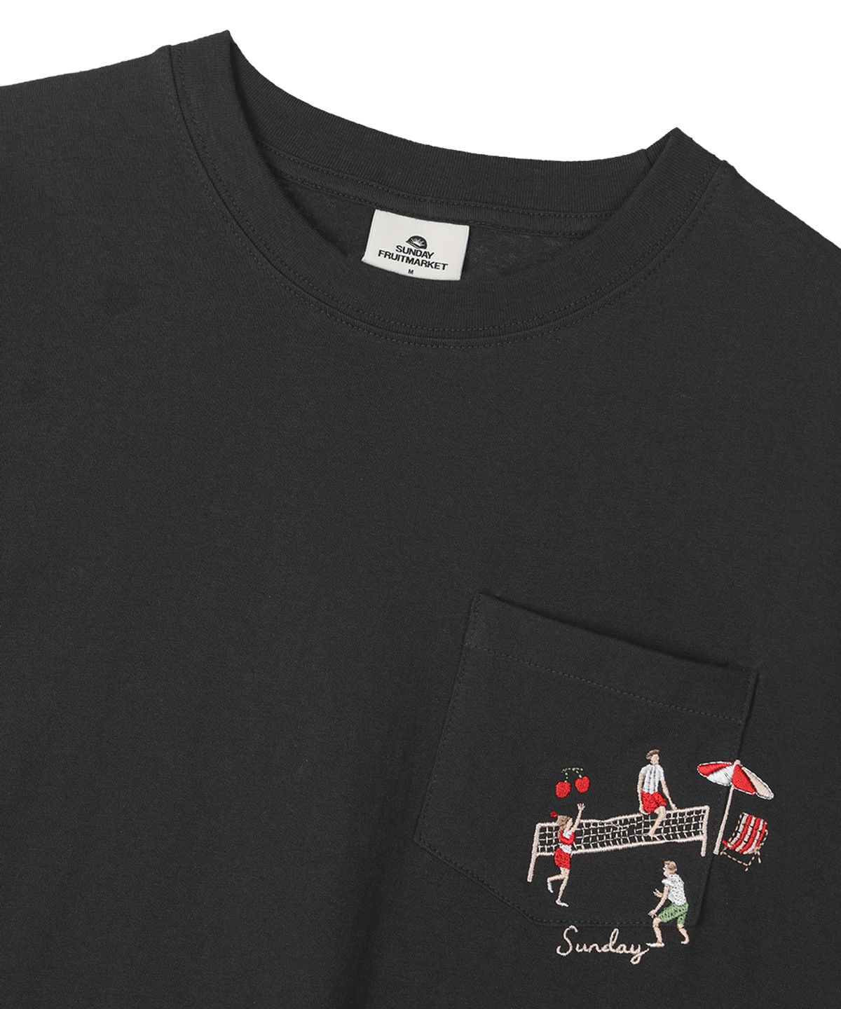 선데이후르츠마켓(SUNDAY FRUIT MARKET) CHERRY VOLLEYBALL EMBROIDERED TEE BLACK