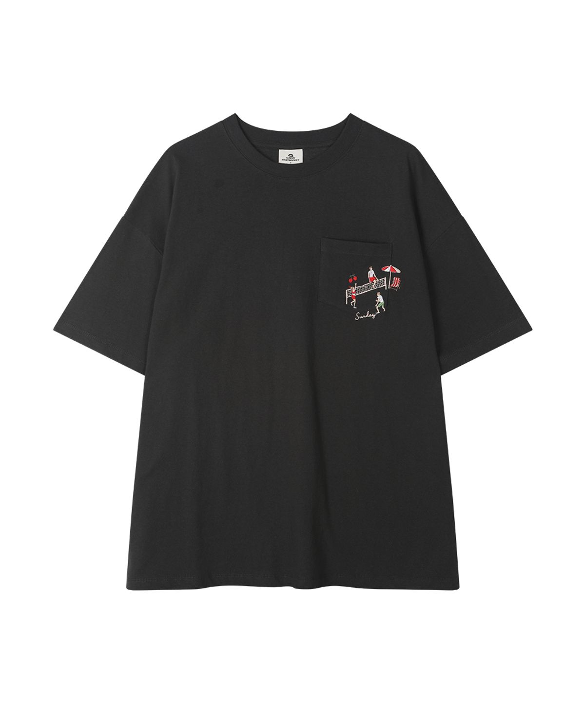 선데이후르츠마켓(SUNDAY FRUIT MARKET) CHERRY VOLLEYBALL EMBROIDERED TEE BLACK