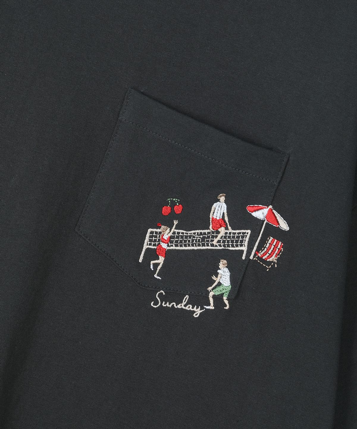 선데이후르츠마켓(SUNDAY FRUIT MARKET) CHERRY VOLLEYBALL EMBROIDERED TEE BLACK