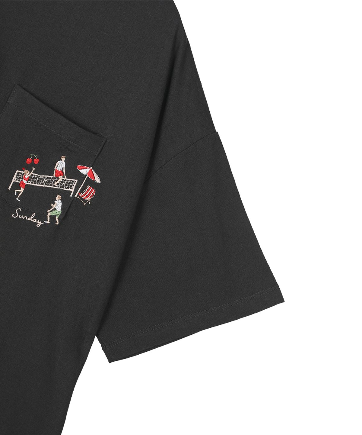선데이후르츠마켓(SUNDAY FRUIT MARKET) CHERRY VOLLEYBALL EMBROIDERED TEE BLACK