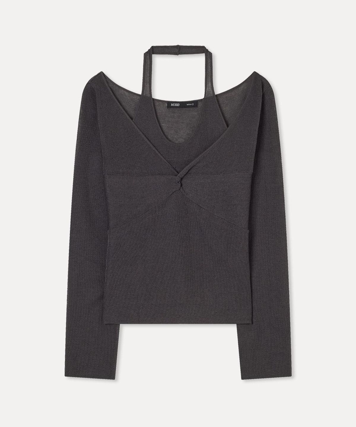 미쏘(MIXXO) 시스루 레이어드 꼬임 니트_MIWKAG709T