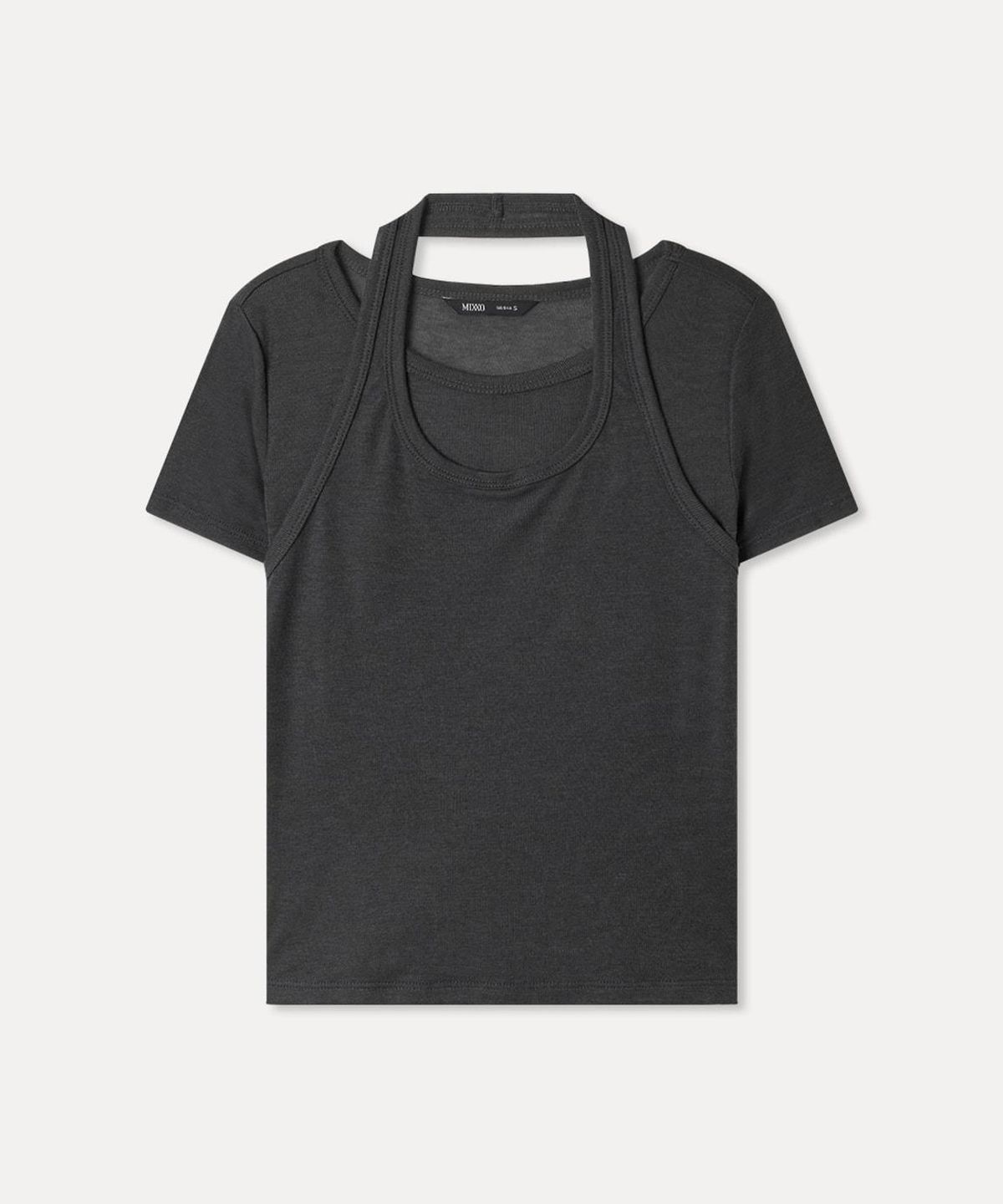 미쏘(MIXXO) 홀터넥 시스루 반팔 티셔츠 RE HWG54QA_MIWHWG77RA