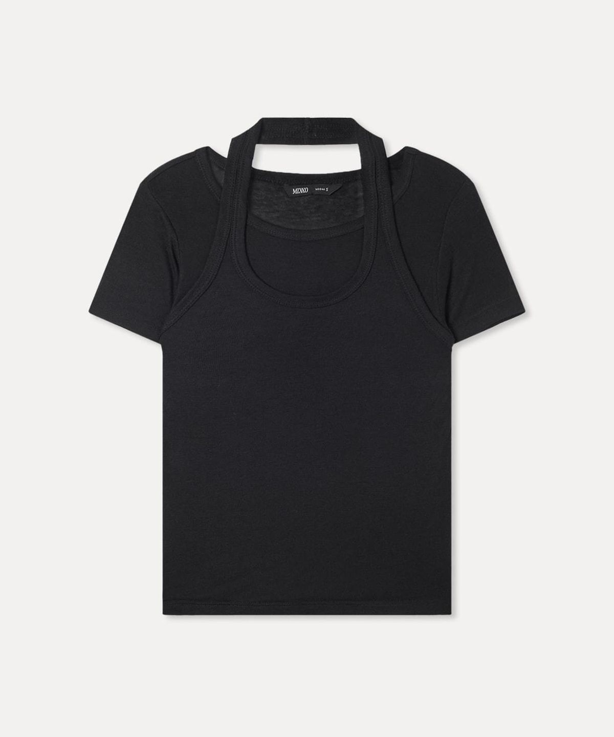 미쏘(MIXXO) 홀터넥 시스루 반팔 티셔츠 RE HWG54QA_MIWHWG77RA