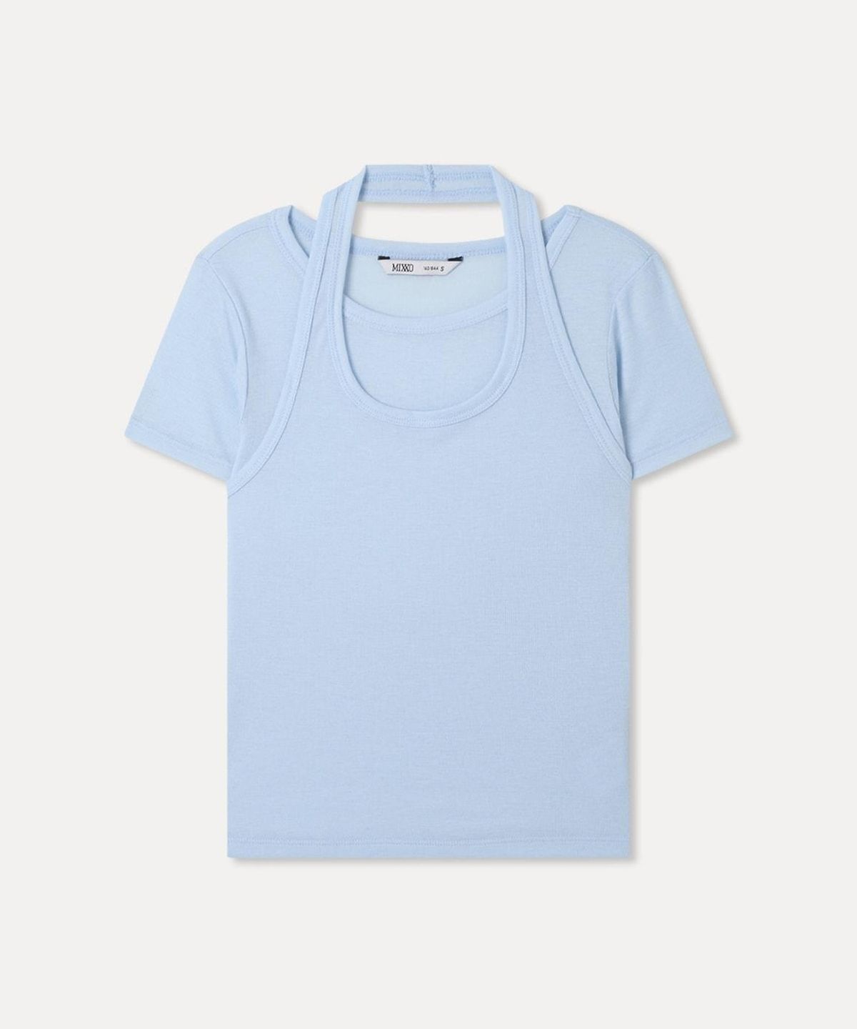 미쏘(MIXXO) 홀터넥 시스루 반팔 티셔츠 RE HWG54QA_MIWHWG77RA