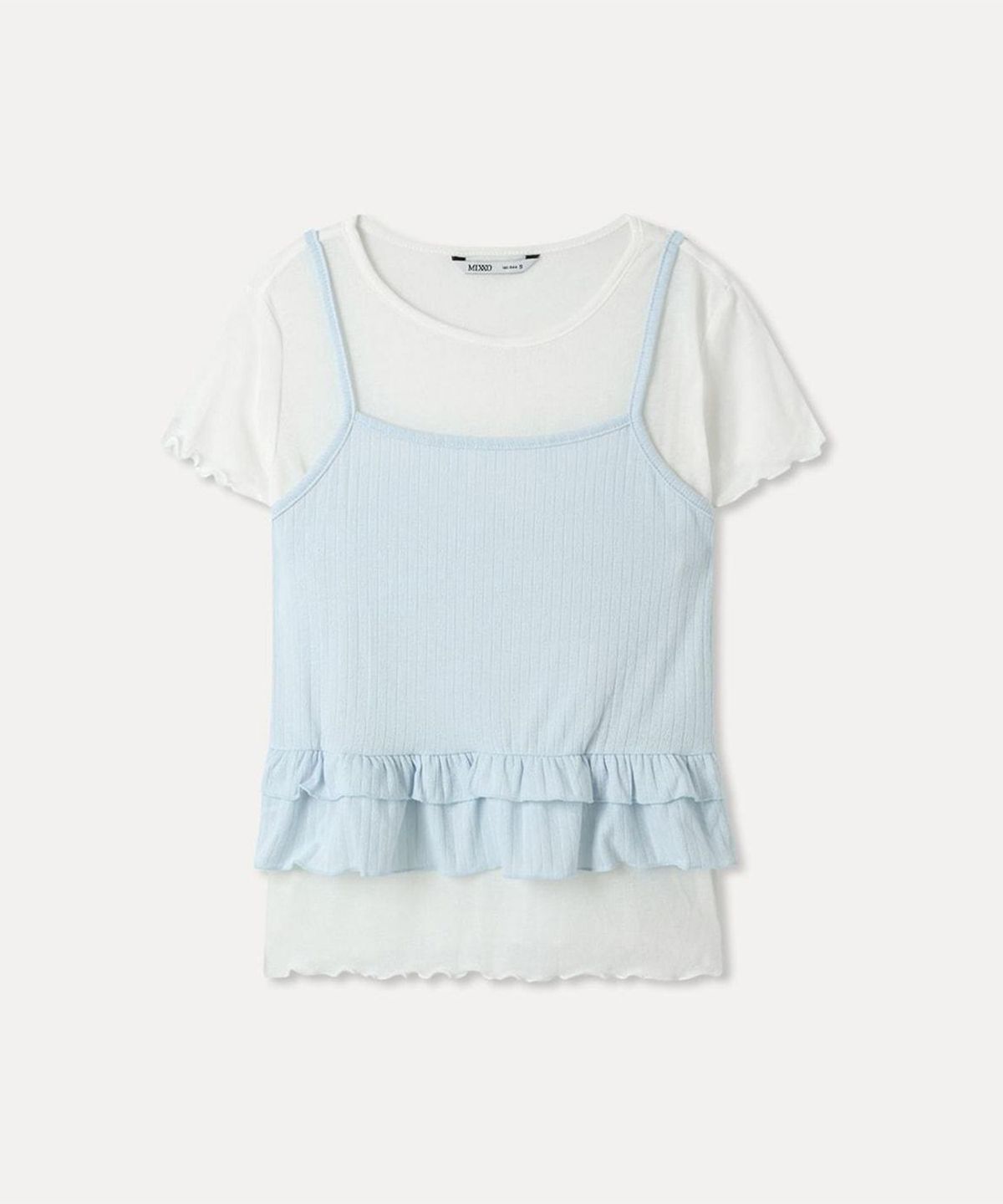 미쏘(MIXXO) 프릴 레이어드 반팔 티셔츠 RE LWG40SS_MIWHWG74RA