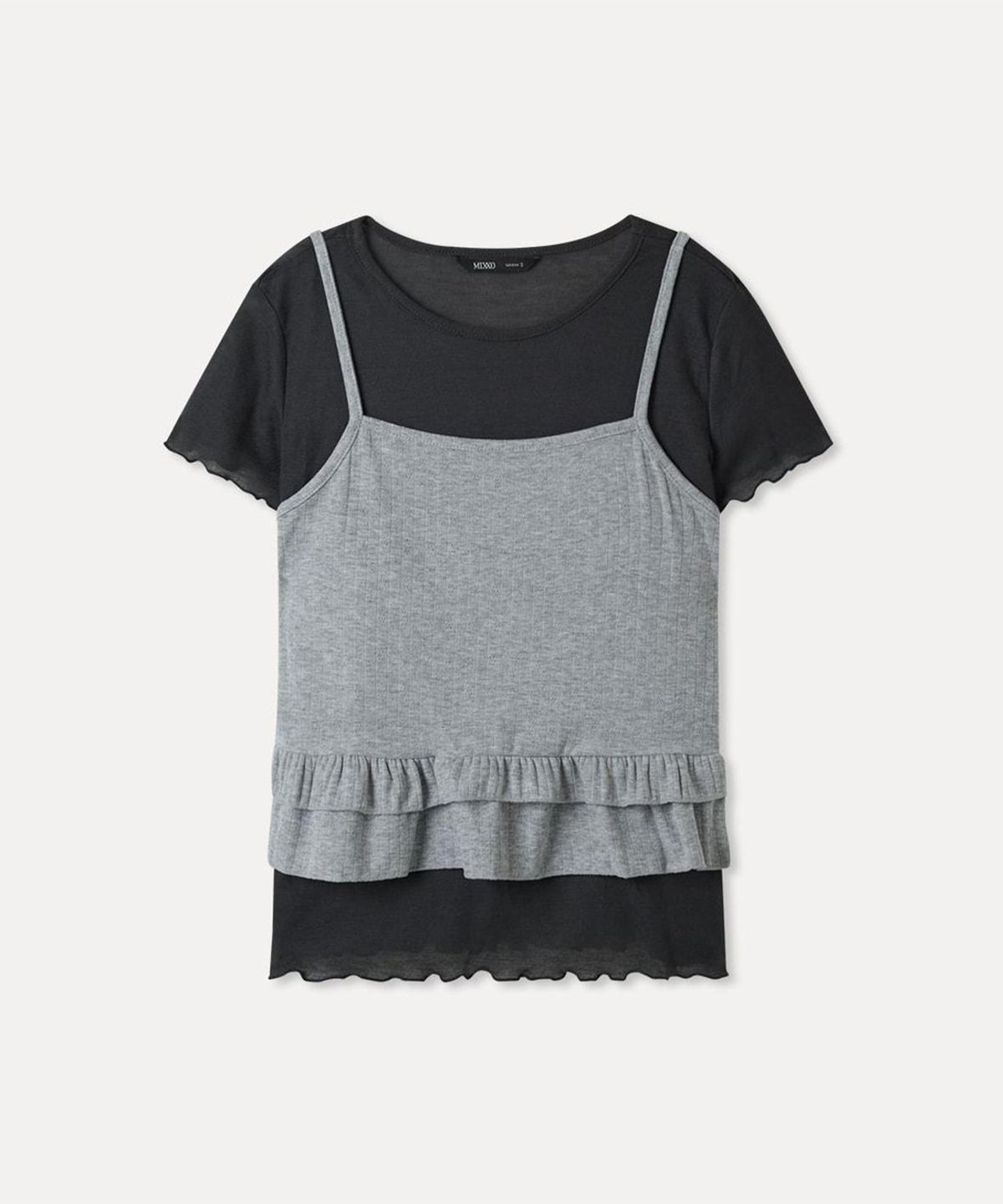 미쏘(MIXXO) 프릴 레이어드 반팔 티셔츠 RE LWG40SS_MIWHWG74RA
