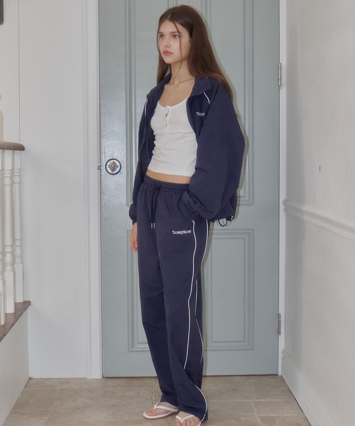 로시로우(LOSSYROW) Double Line Track Pants navy