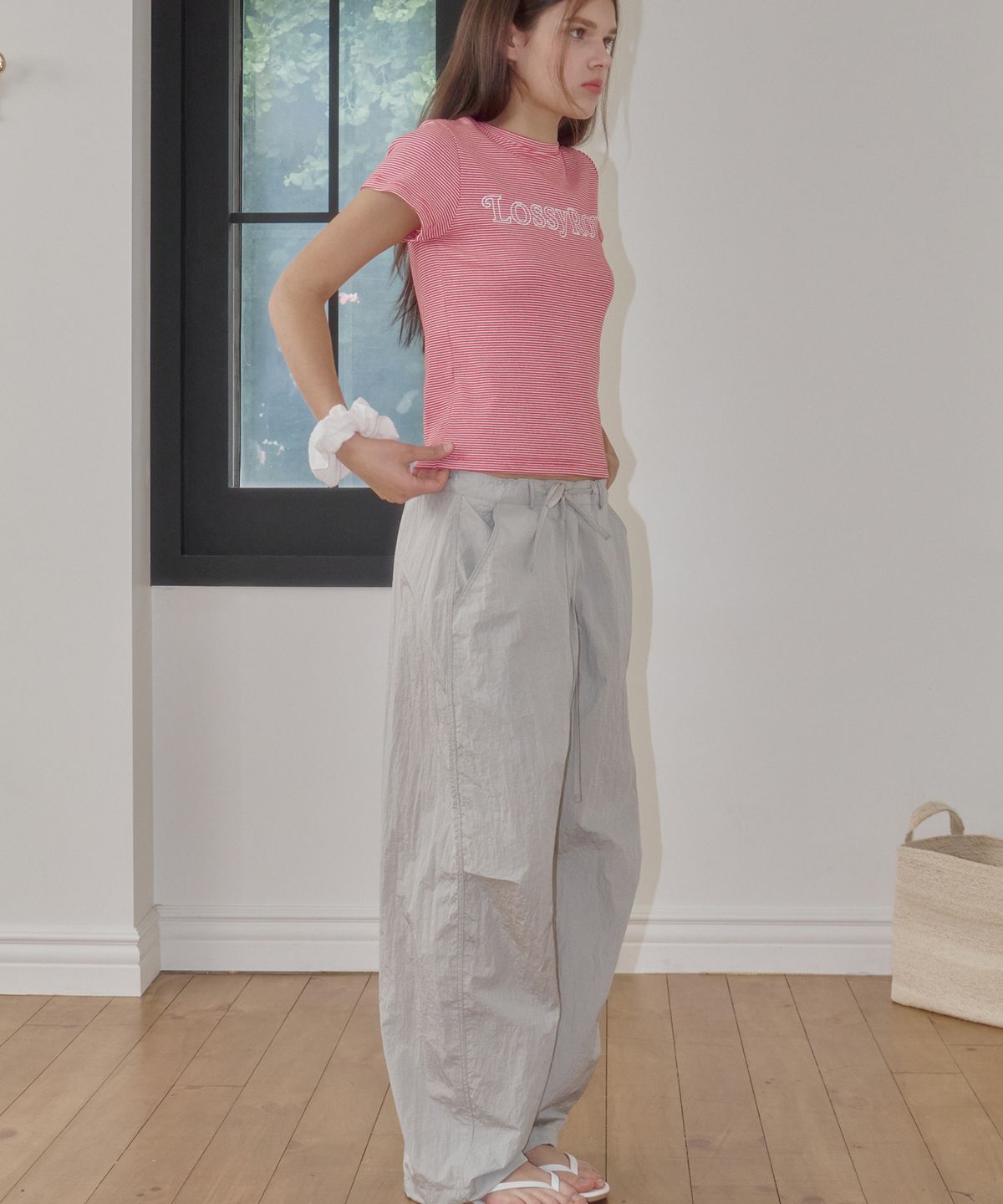 로시로우(LOSSYROW) Grid Nylon Track Pants Silver