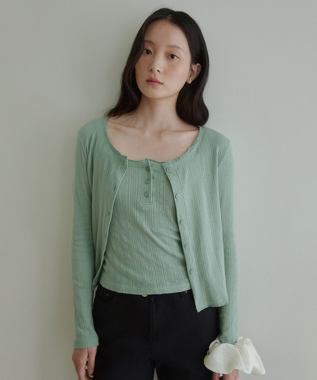 로브로브(LOVLOV) [SET] 아일렛 펀칭 가디건 세트_(3color)