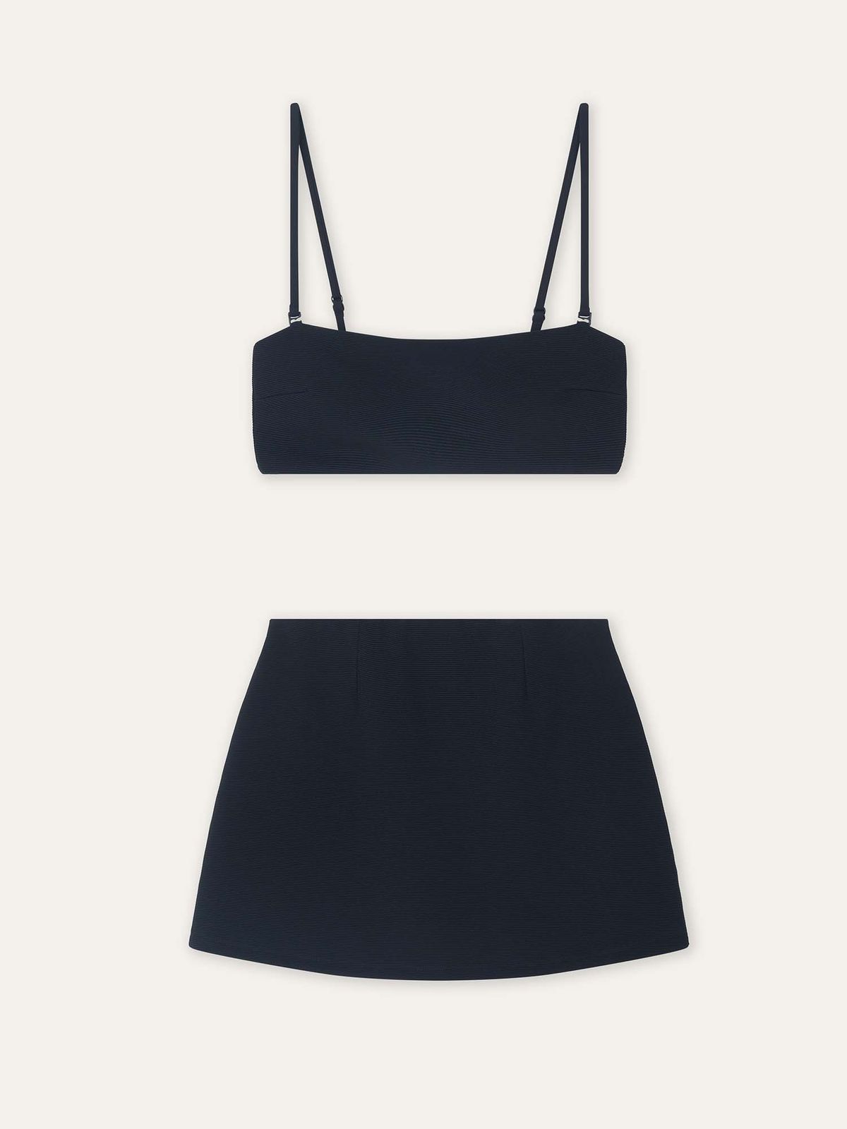 오베르(AUBER) Ribbed Bandeau Bikini Set - Black