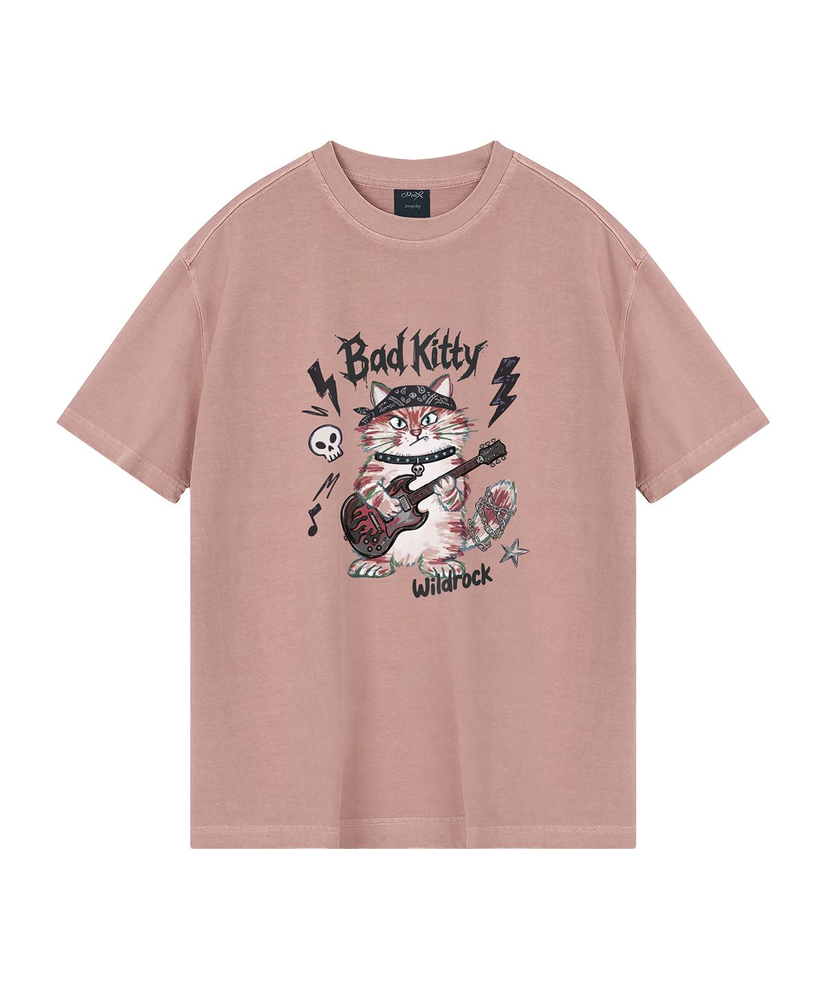 와일드락(WILDROCK) Bad Kitty 피그먼트 오버핏 반팔 티셔츠(크롭 포함)_7 COL