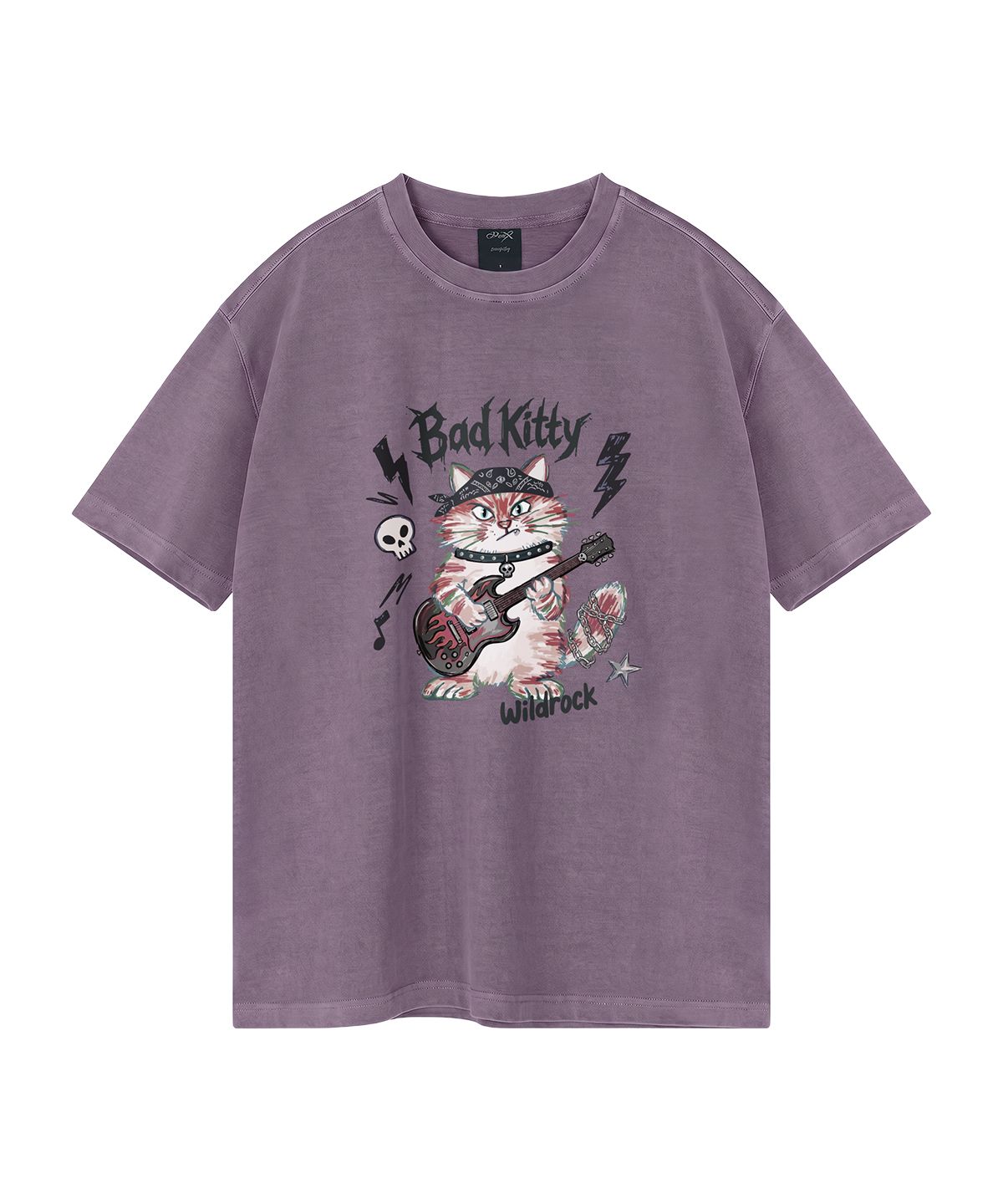 와일드락(WILDROCK) Bad Kitty 피그먼트 오버핏 반팔 티셔츠(크롭 포함)_7 COL