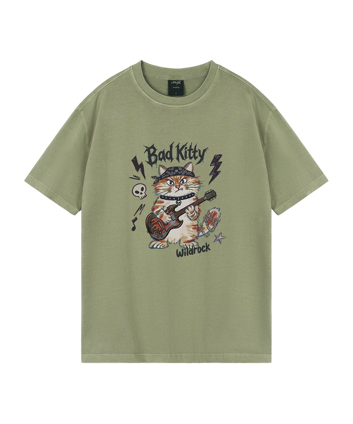 와일드락(WILDROCK) Bad Kitty 피그먼트 오버핏 반팔 티셔츠(크롭 포함)_7 COL