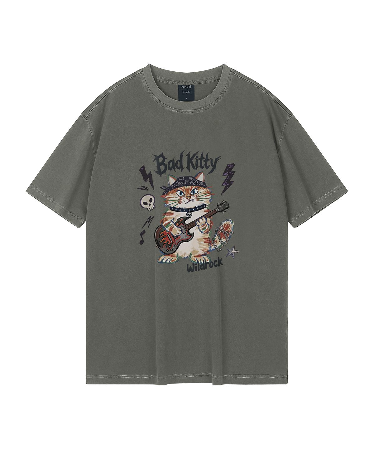 와일드락(WILDROCK) Bad Kitty 피그먼트 오버핏 반팔 티셔츠(크롭 포함)_7 COL