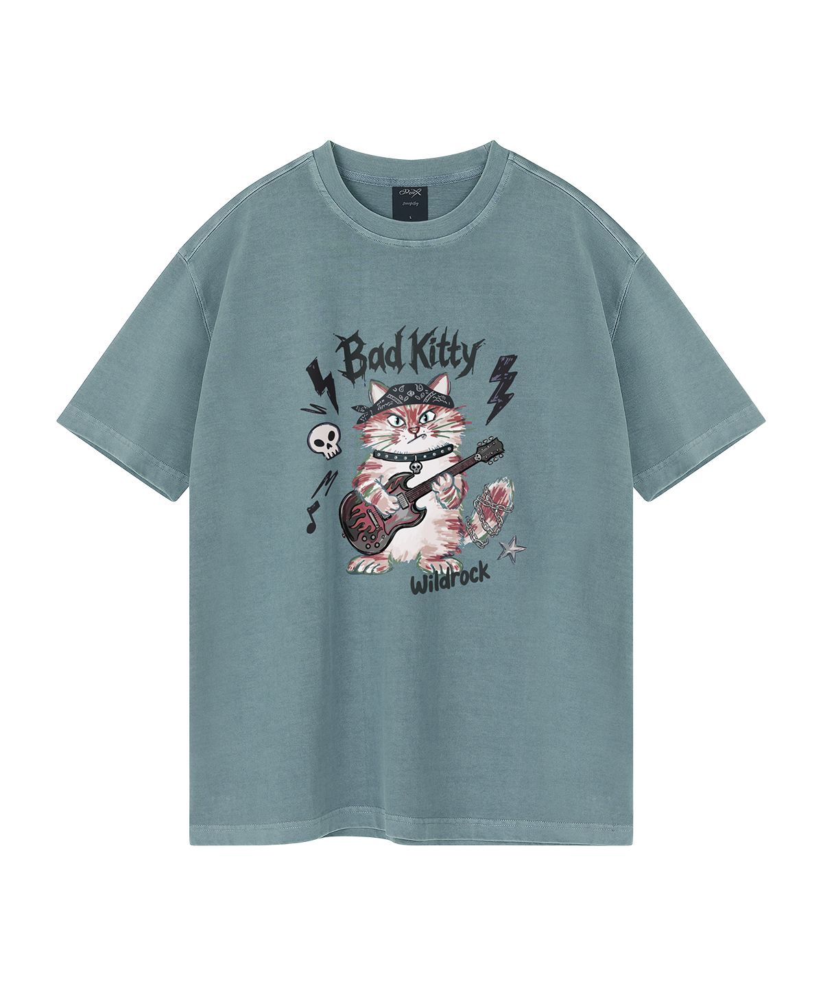 와일드락(WILDROCK) Bad Kitty 피그먼트 오버핏 반팔 티셔츠(크롭 포함)_7 COL