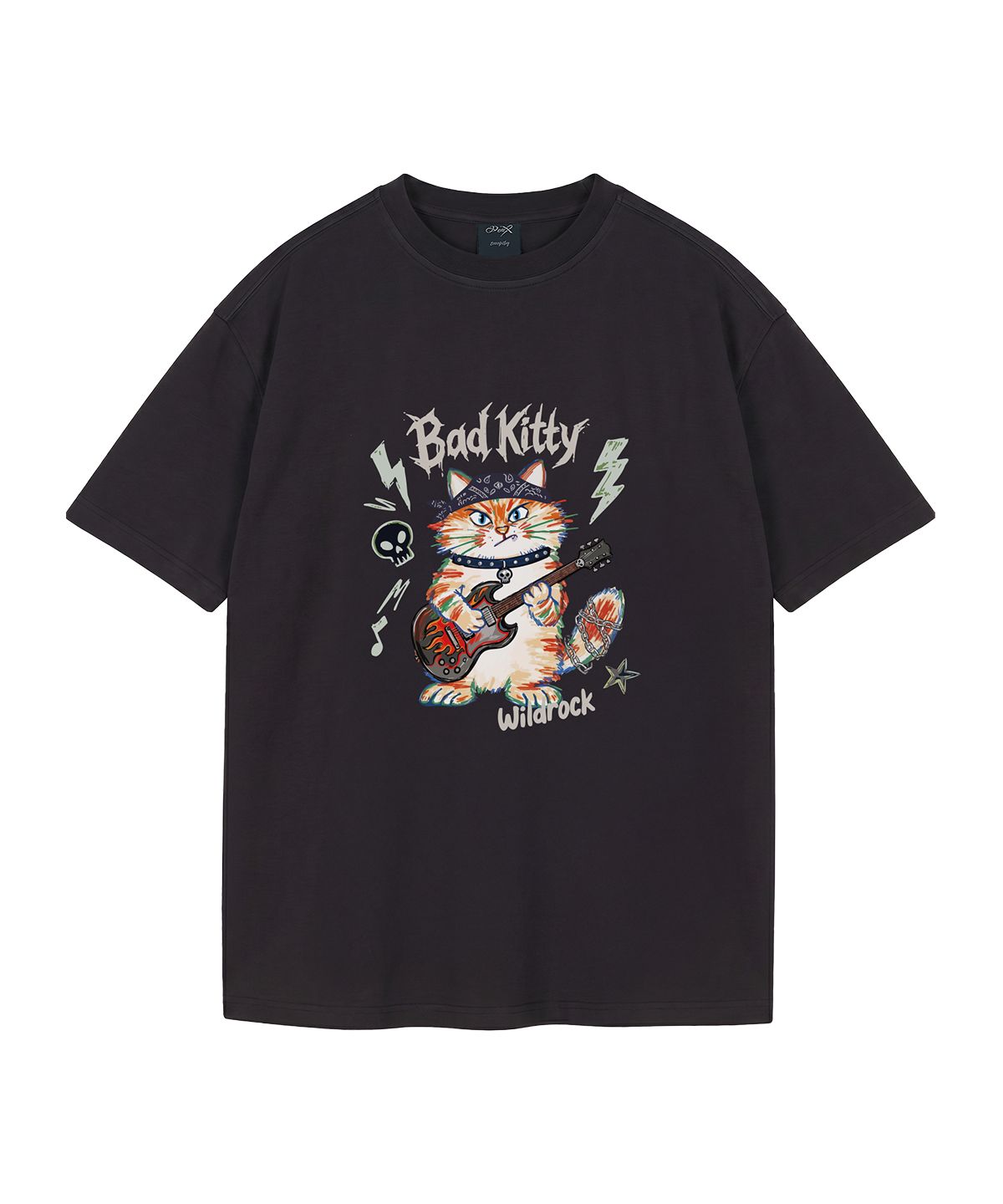 와일드락(WILDROCK) Bad Kitty 피그먼트 오버핏 반팔 티셔츠(크롭 포함)_7 COL