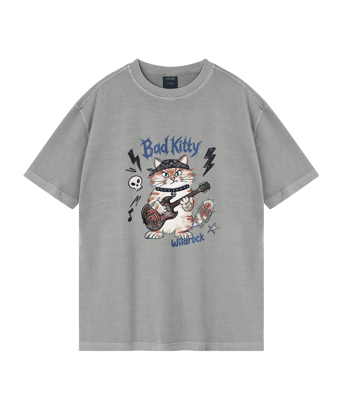 와일드락(WILDROCK) Bad Kitty 피그먼트 오버핏 반팔 티셔츠(크롭 포함)_7 COL