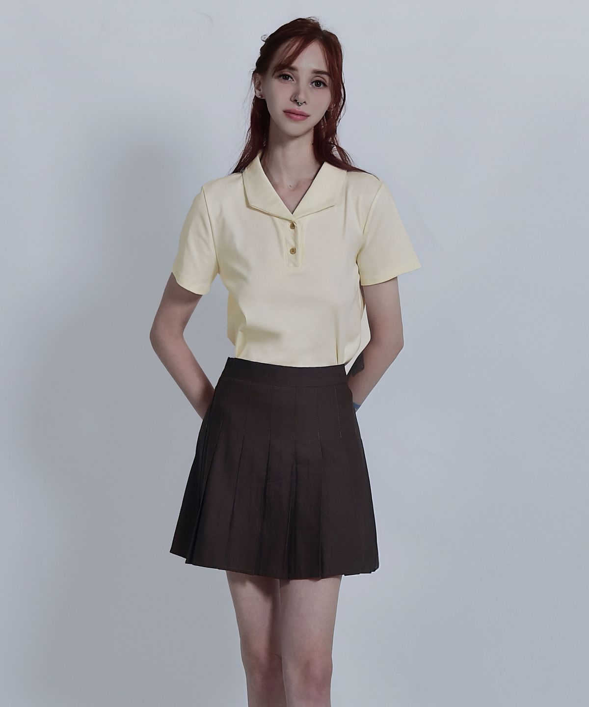 클레이스(CLACE) 데일리 투버튼 카라 반팔 티셔츠_네이비