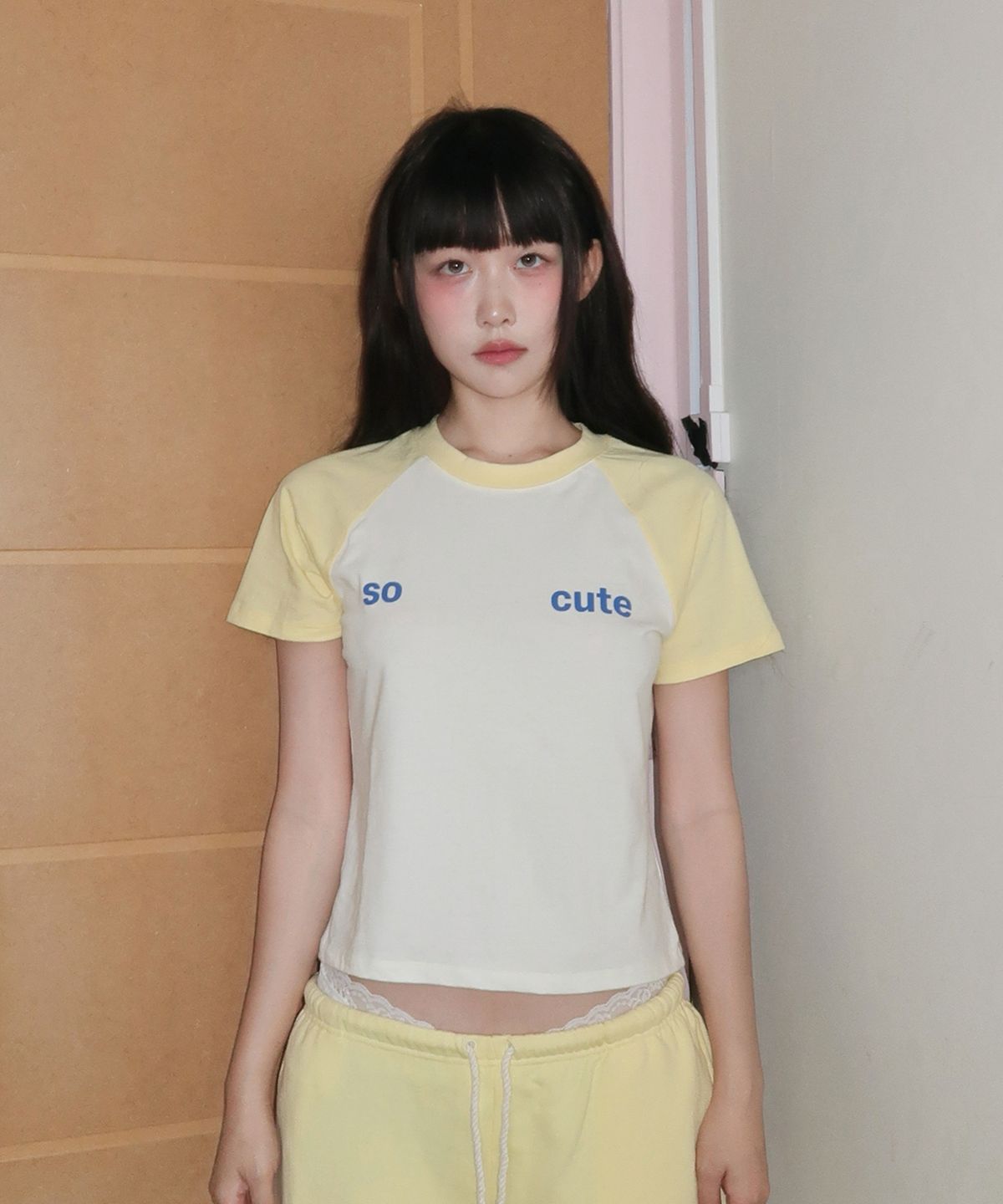 키코지(KIKOZY) 쏘 큐트 래글런 티셔츠 옐로우